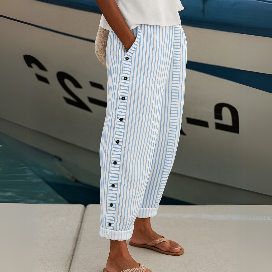 Dalia | Pantalones de Botón a Rayas Elegantes