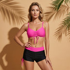 Conjunto Bikini de Dos Piezas con Top Fruncido y Short Ajustable