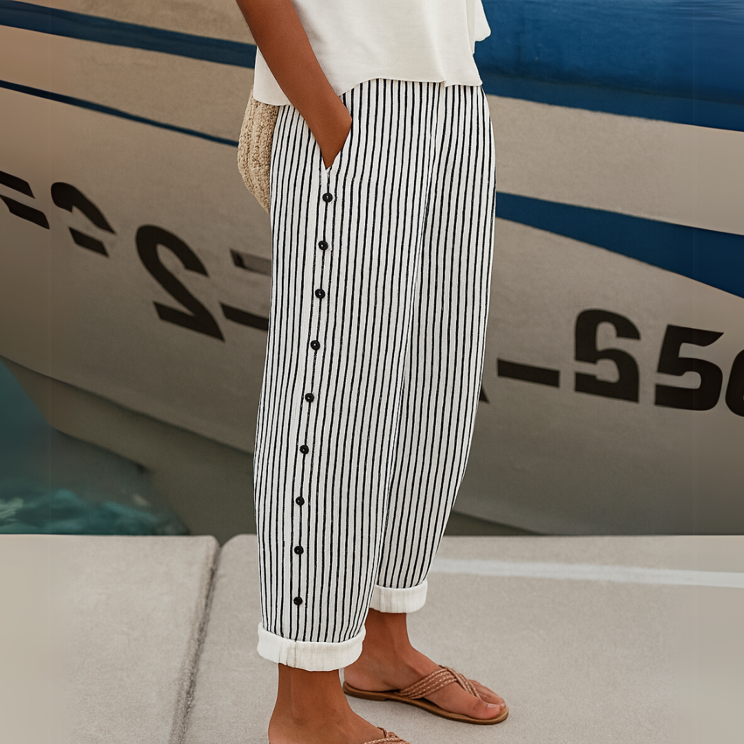Dalia | Pantalones de Botón a Rayas Elegantes