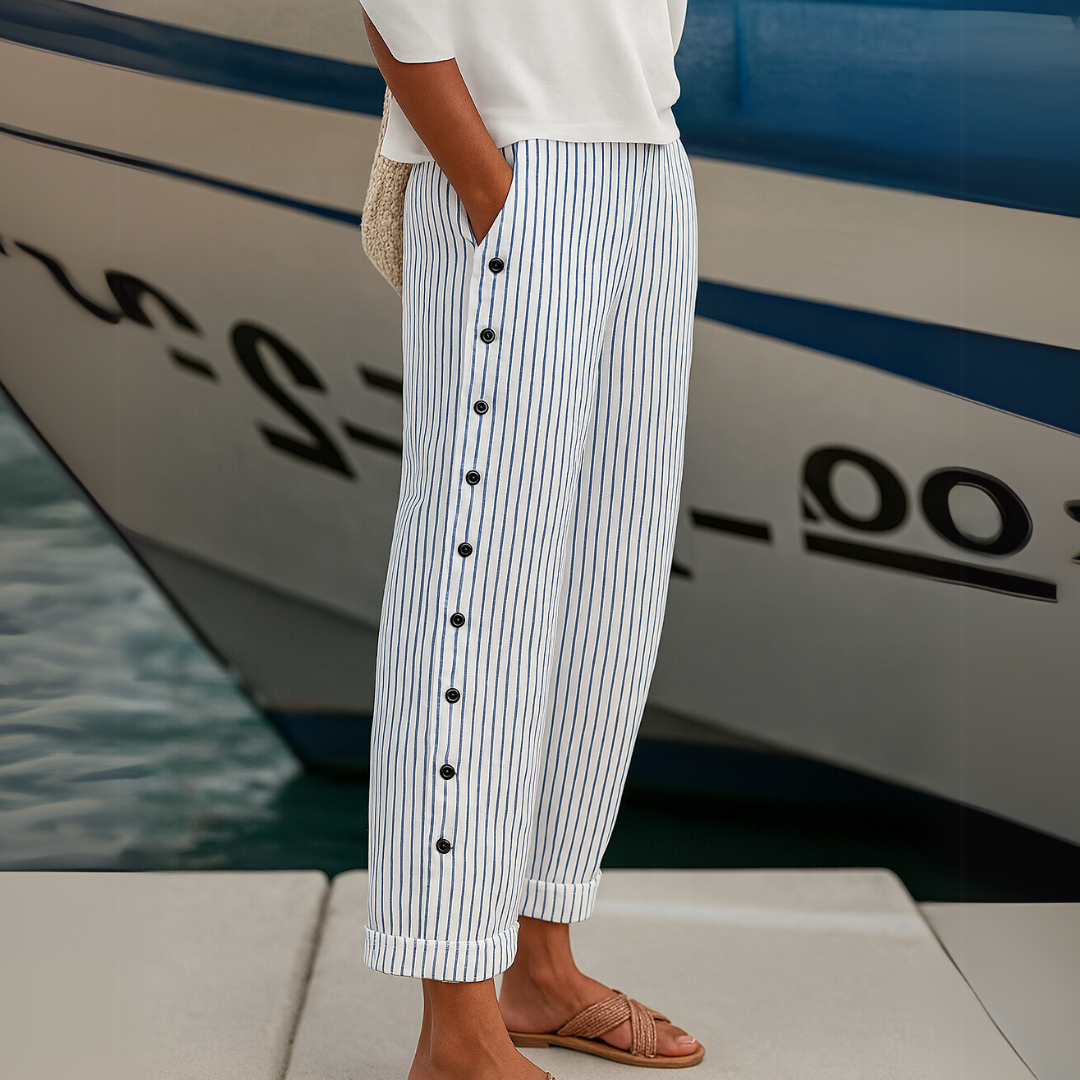 Dalia | Pantalones de Botón a Rayas Elegantes