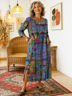 Manuela | Vestido Denim con Patchwork Étnico