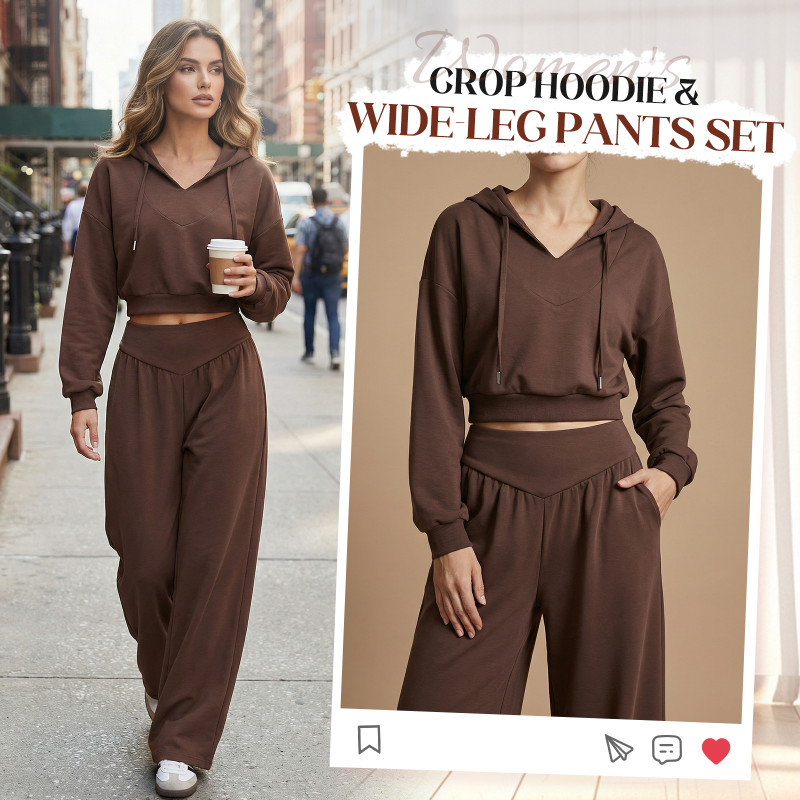 Conjunto Crop Hoodie & Wide Pants Chocolate