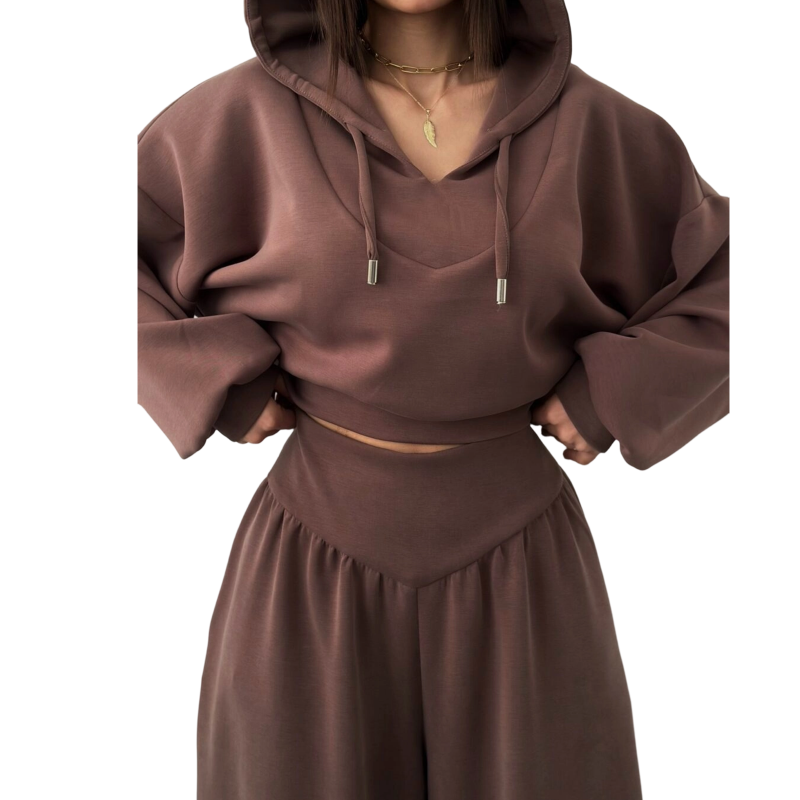 Conjunto Crop Hoodie & Wide Pants Chocolate