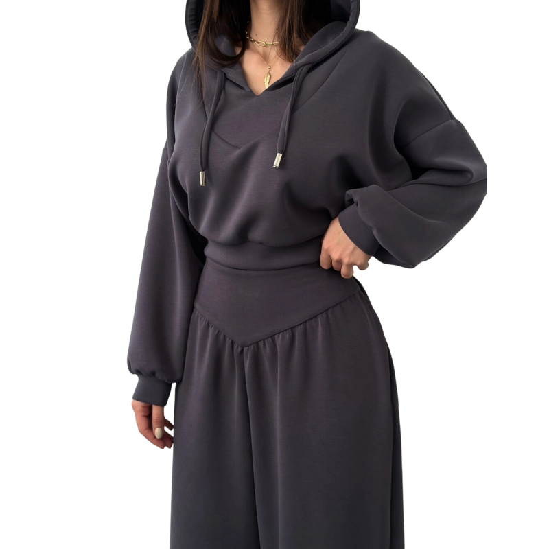 Conjunto Crop Hoodie & Wide Pants Chocolate