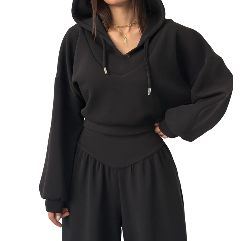 Conjunto Crop Hoodie & Wide Pants Chocolate
