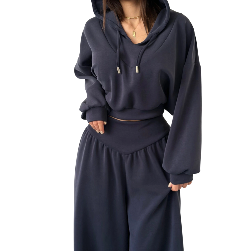 Conjunto Crop Hoodie & Wide Pants Chocolate